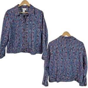 Coldwater Creek Blue Red Yellow BOHO Embroidered Shacket Jacket P L